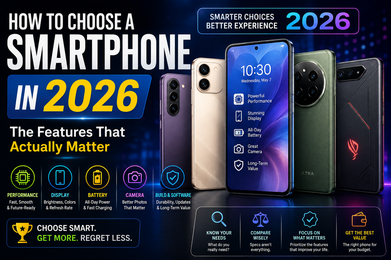 How to choose a smartphone in 2026 based on performance, display, battery, camera, and software
