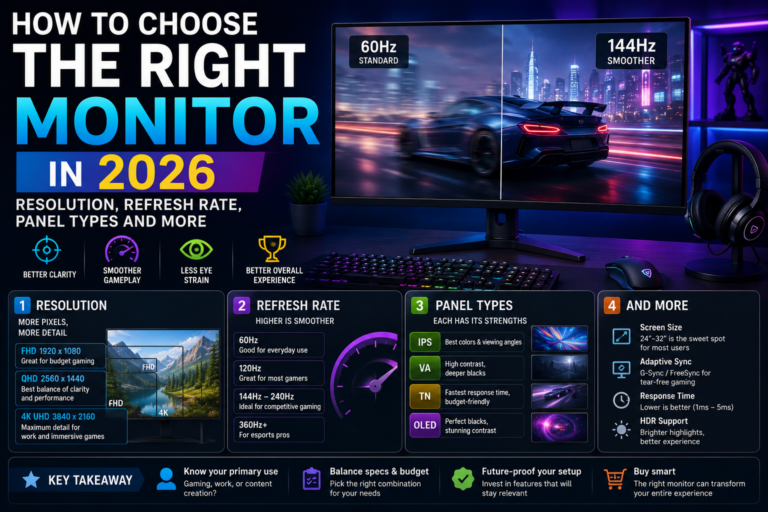 How to Choose the Right Monitor in 2026: Resolution, Refresh Rate, Panel Types and More