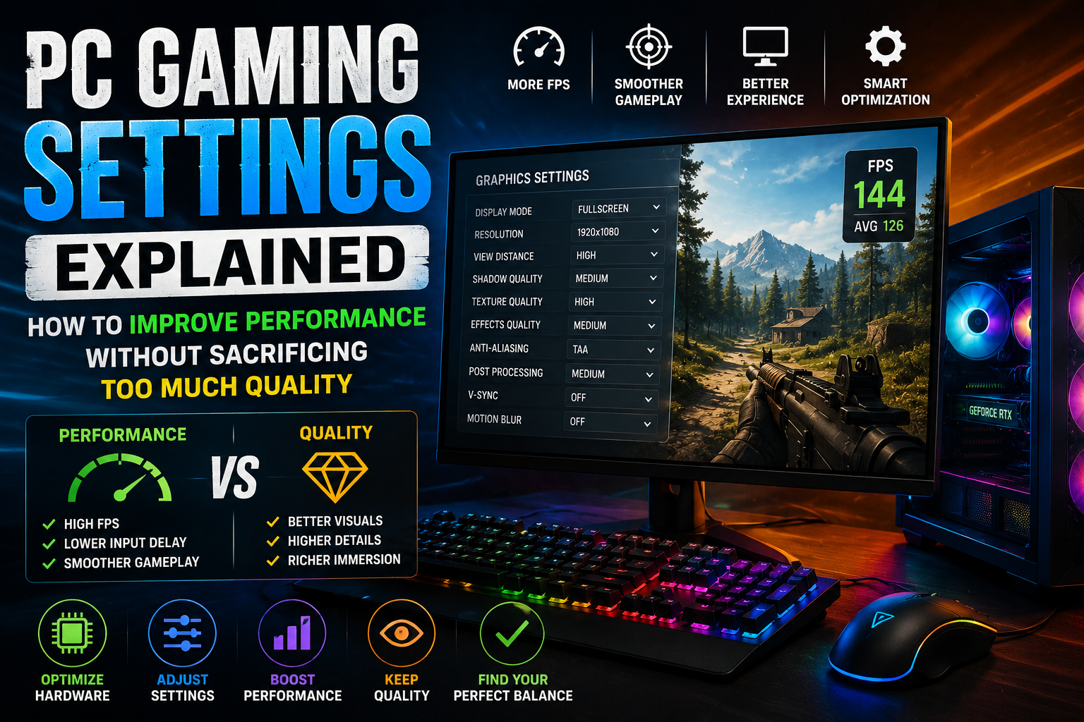 PC gaming settings explained with graphics options and performance optimization