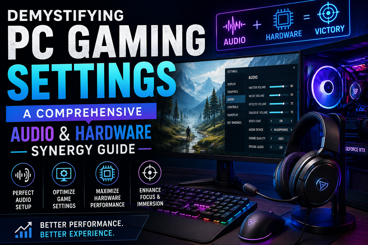 PC gaming settings guide showing audio and hardware optimization setup